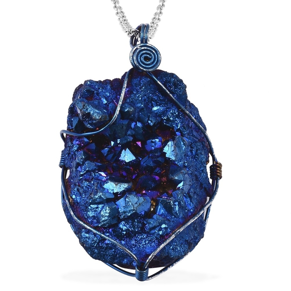 Blue Druzy Quartz Pendant Necklace